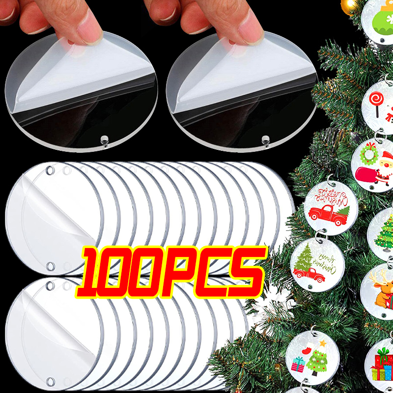 Christmas Stocking Hanging - 5/100x Blank Christmas Clear Round Acrylic